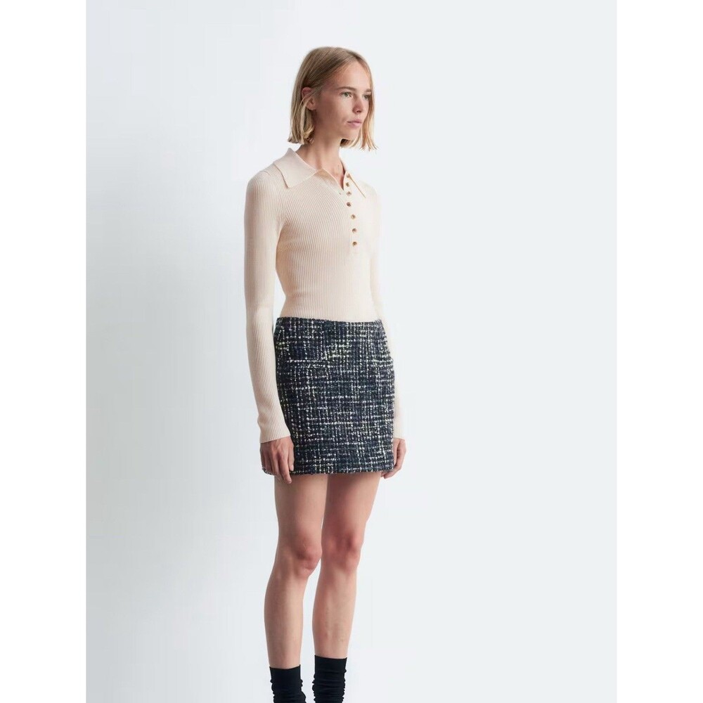 & other Stories Paris Atelier Women's Tweed Wool Mini Skirt Black White Size 6